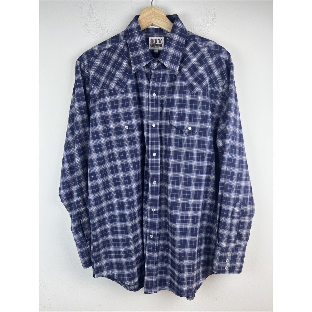 Ely Cattleman Men's Large Pearl Snap Western Shirt Long Sleeve Double Pocket‎